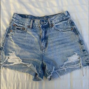 american eagle super hi-rise festival denim shorts